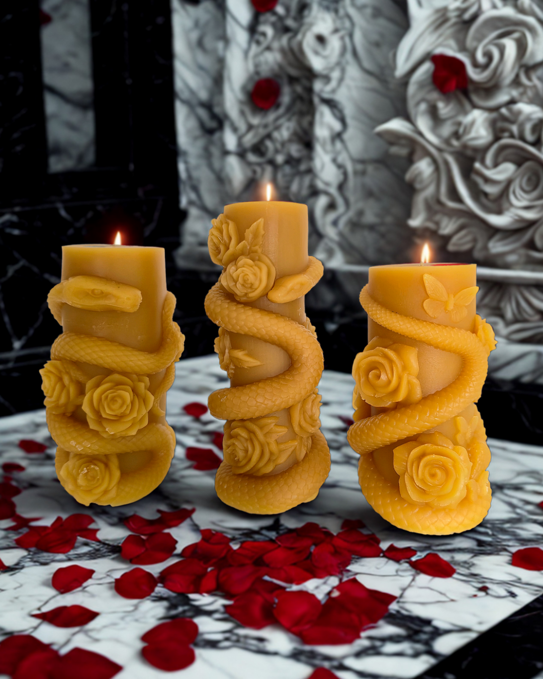 Bienenwachskerze Motiv: "Schlange x Rose"🌹🐍