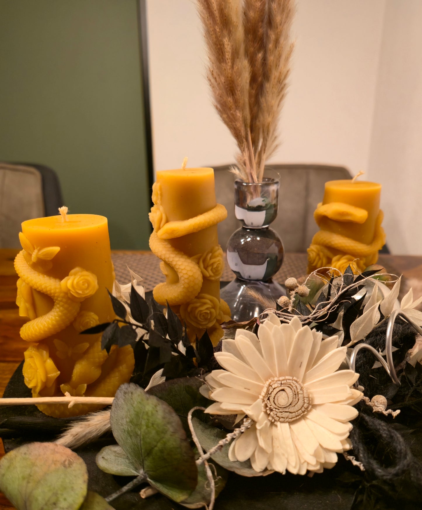 Bienenwachskerze Motiv: "Schlange x Rose"🌹🐍