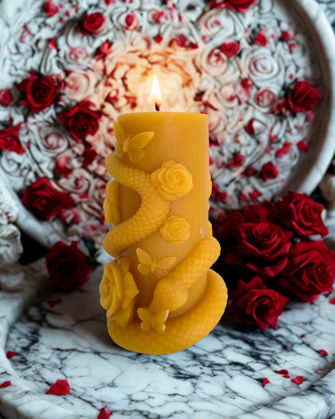 Bienenwachskerze Motiv: "Schlange x Rose"🌹🐍